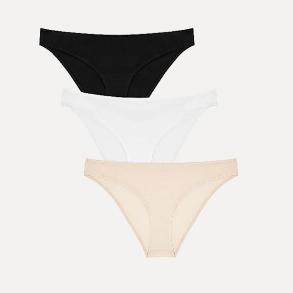 Skin Worldwide Organic Bikini Undies, Panties, 3 Pack, Black/White/Nude, XXL